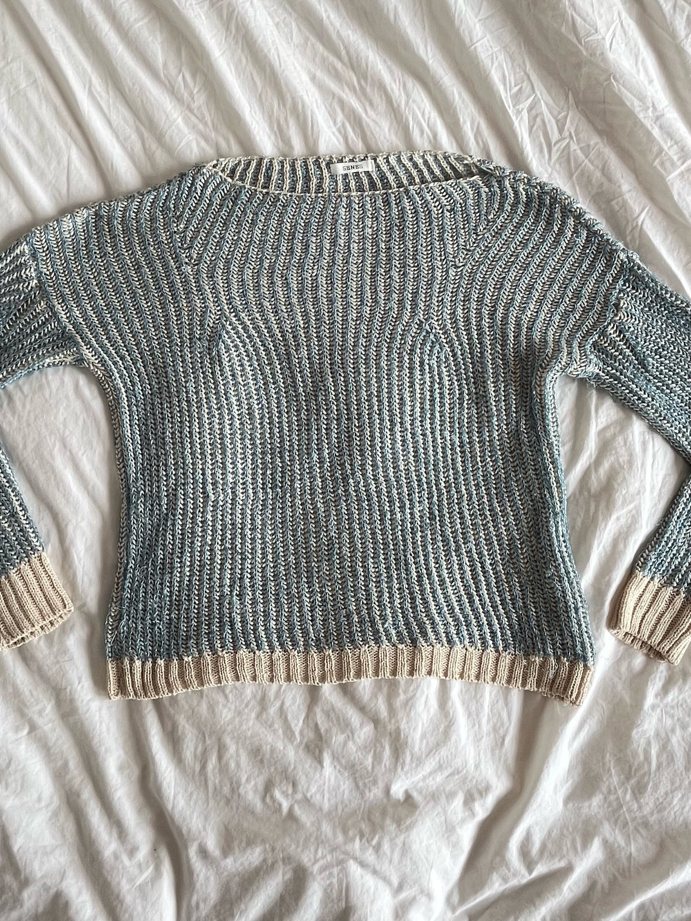 Blue and Cream Stripe Knit Sweater